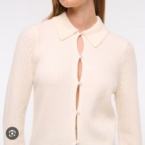Abercrombie & Fitch Cream Ribbed Cardigan Pearl Button Collared Size XS